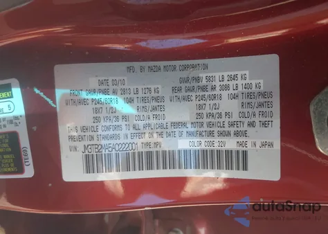 2010 Mazda Cx-9 Touring из США, поврежденный, VIN JM3TB2MA5A0222001